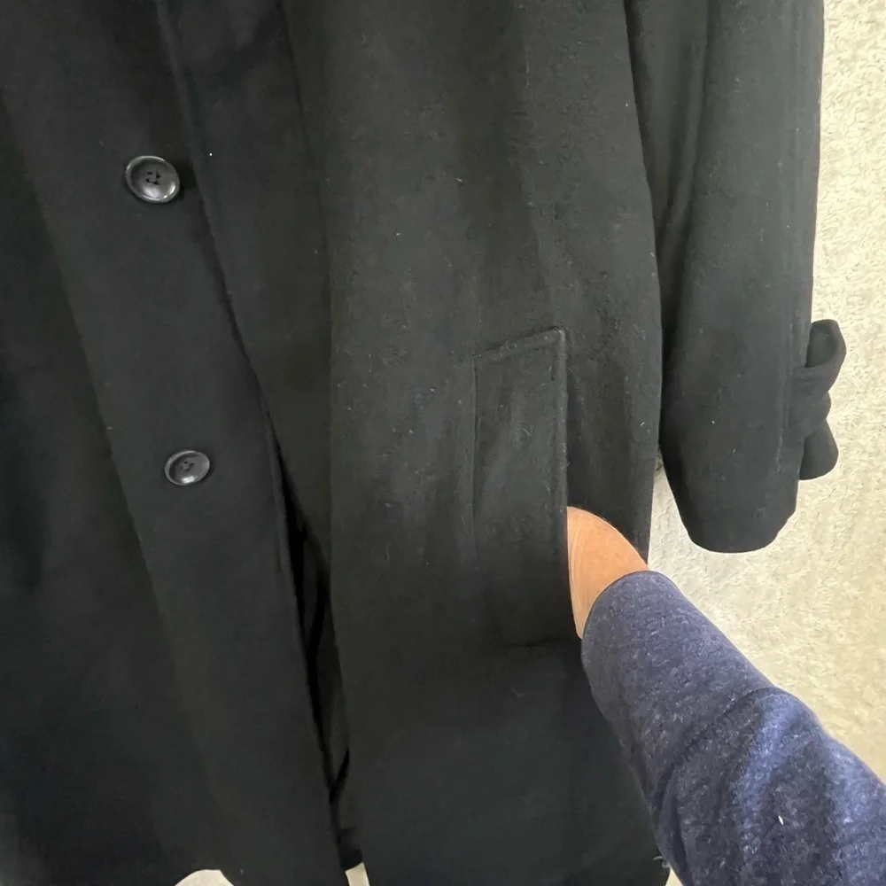 Nautica Men's Black Wool Cashmere Long Dress Coat Sz 46R Sport Classic Career